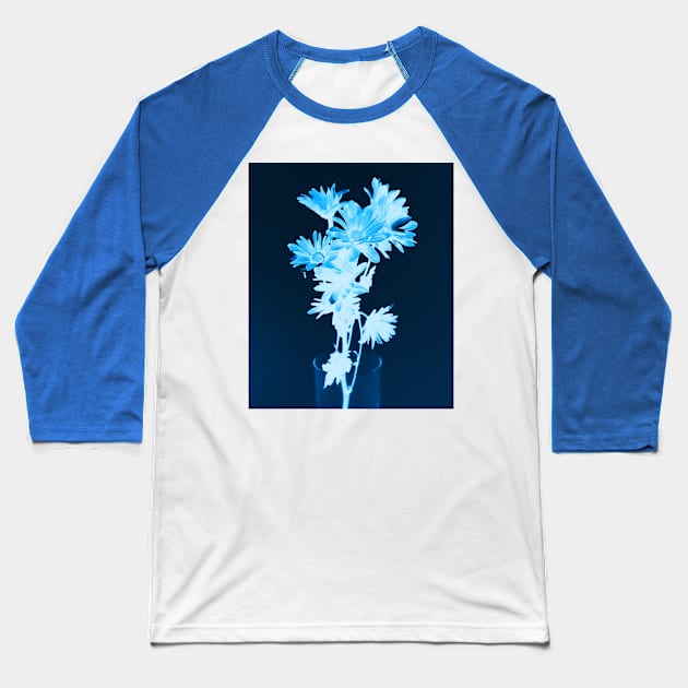 Cyanotype Art Printing Blue Flowers Daisy Photography Baseball T-Shirt by PodDesignShop